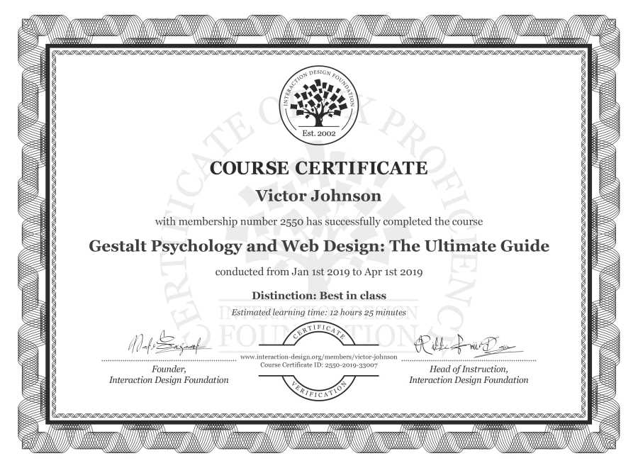 Course Certificate example