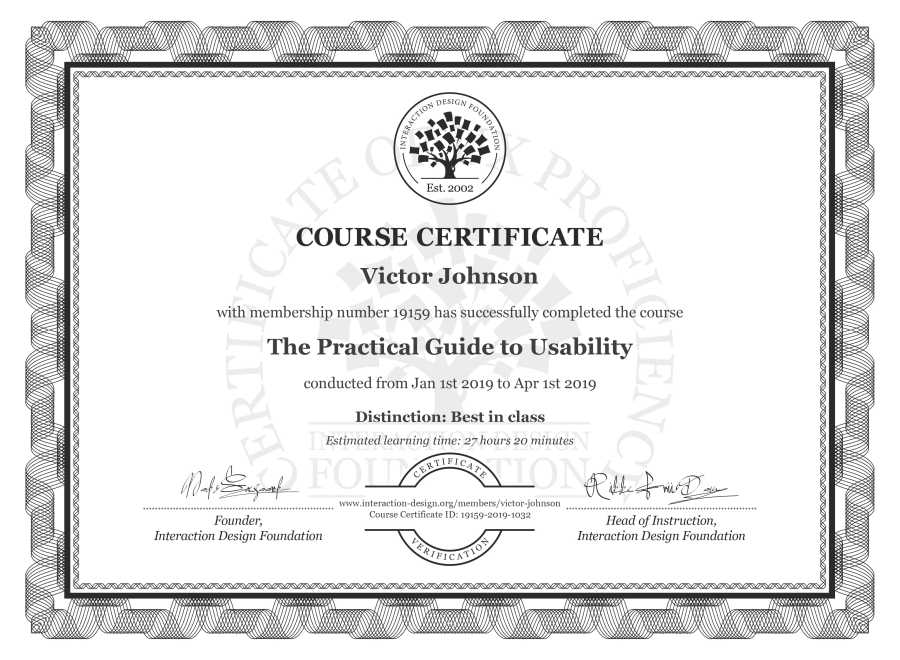 Course Certificate example