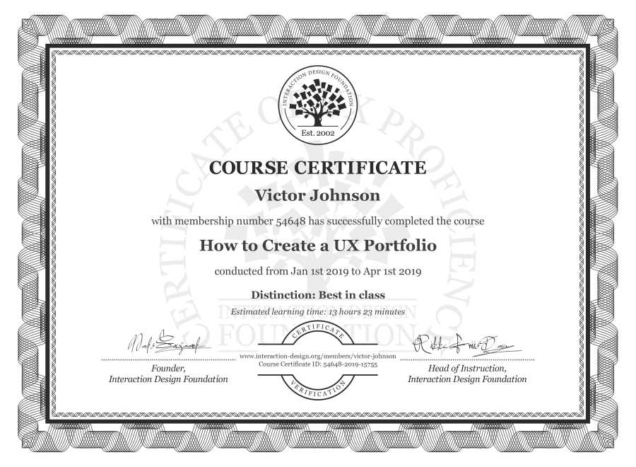 Course Certificate example
