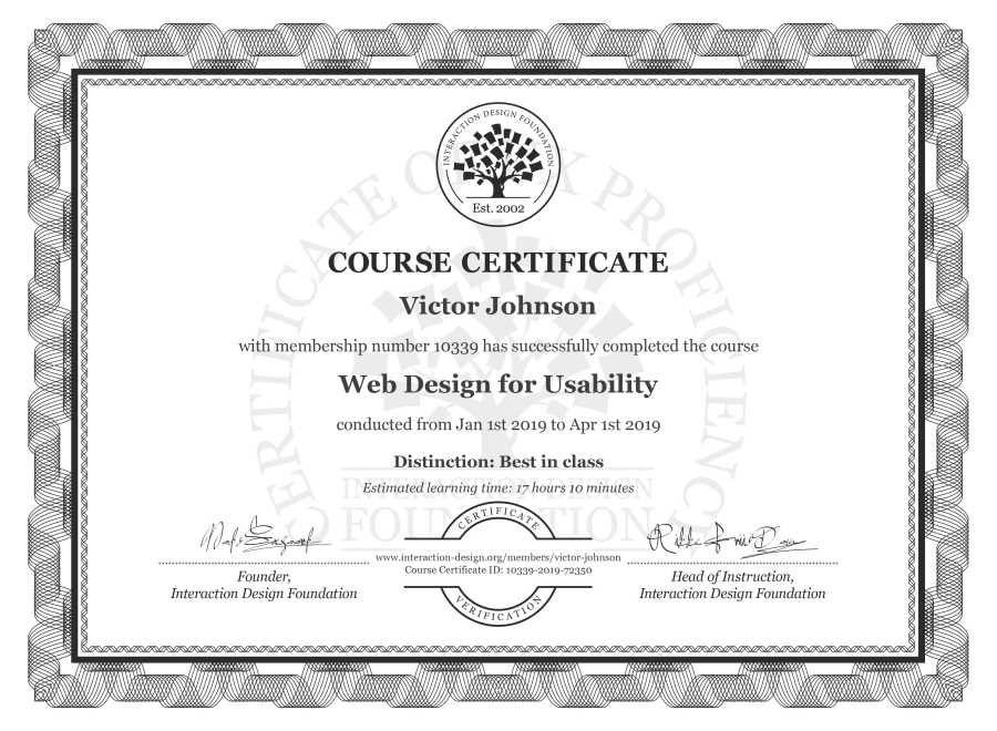 Course Certificate example