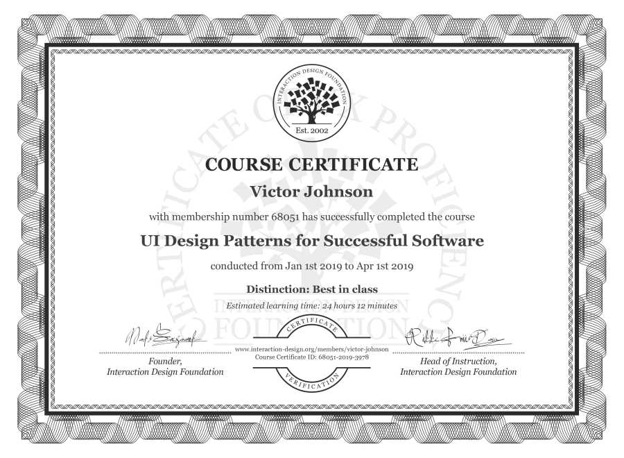 Course Certificate example