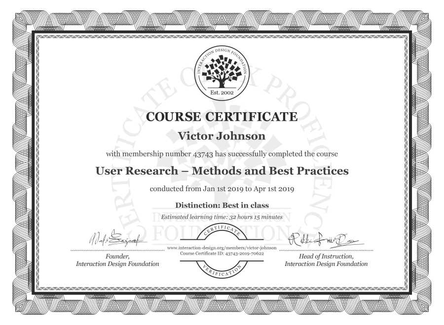 Course Certificate example