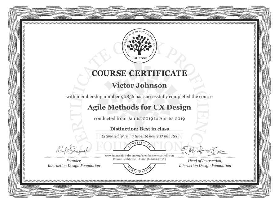 Course Certificate example