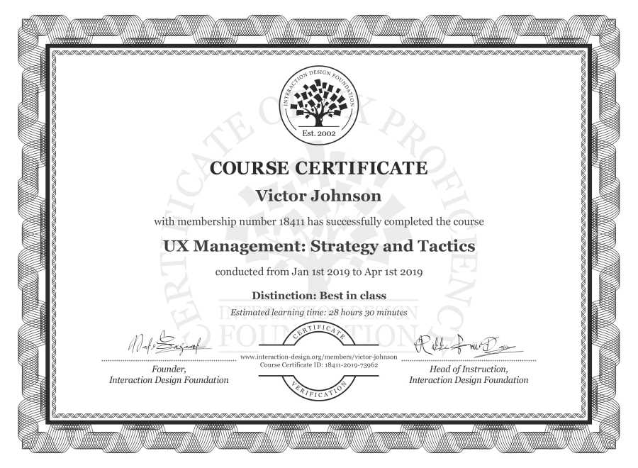 Course Certificate example