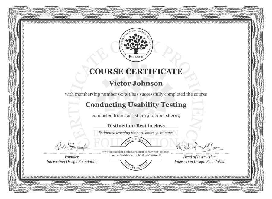 Course Certificate example