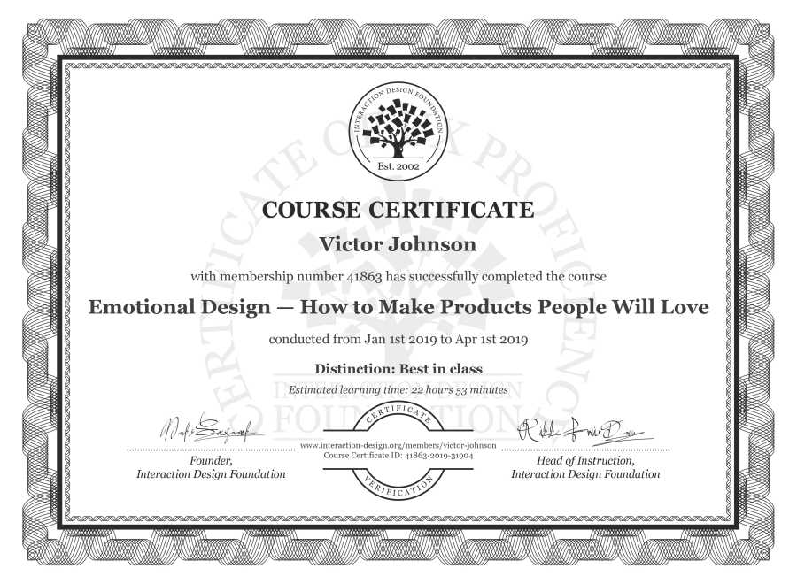 Course Certificate example