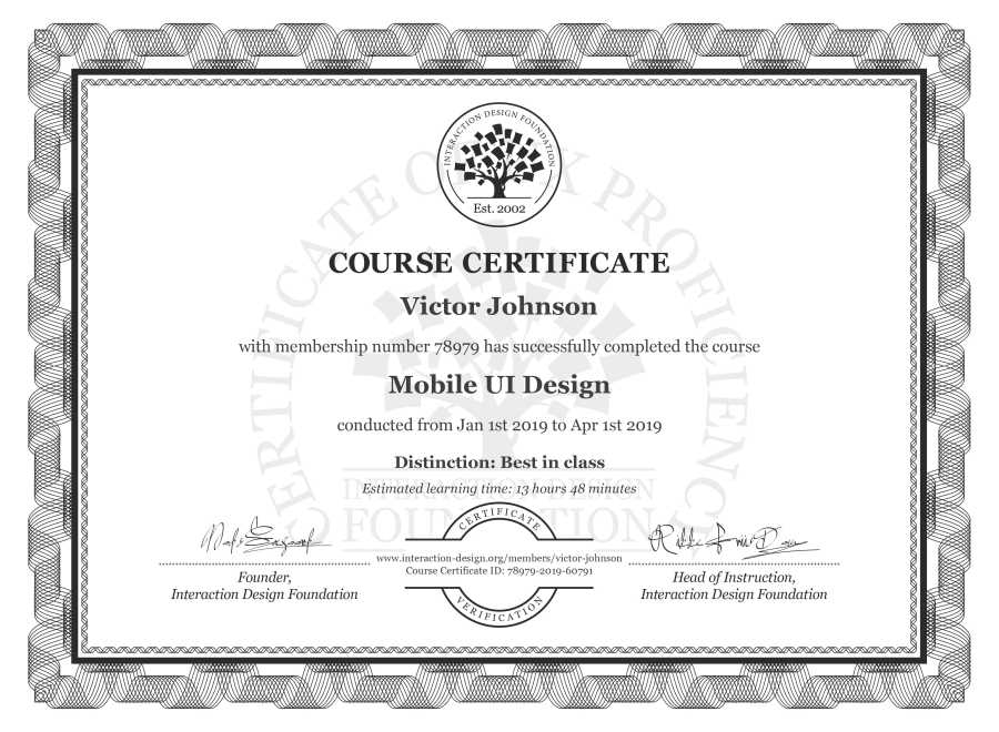 Course Certificate example