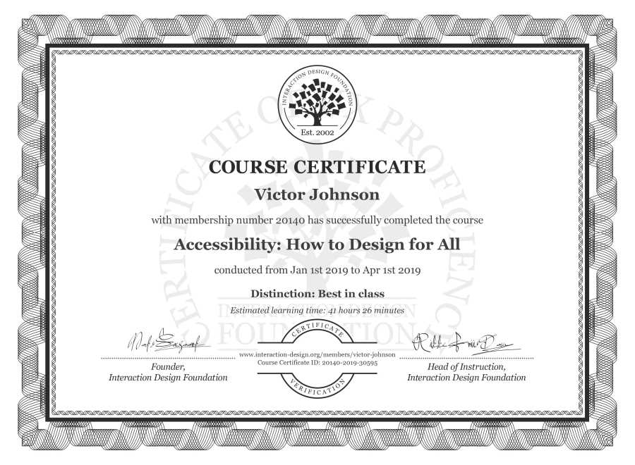 Course Certificate example