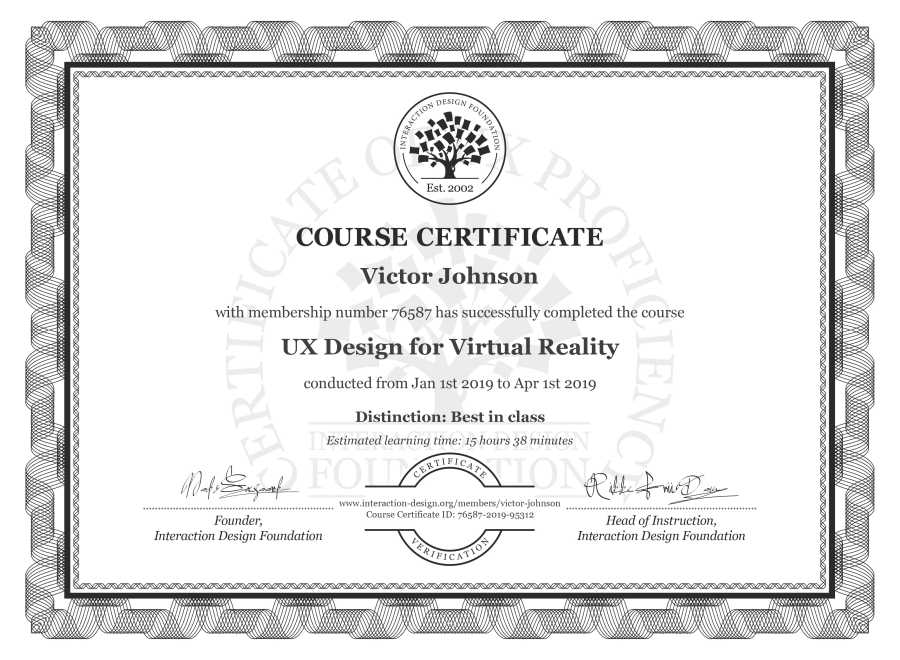 Course Certificate example