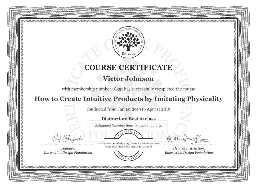 Course Certificate example