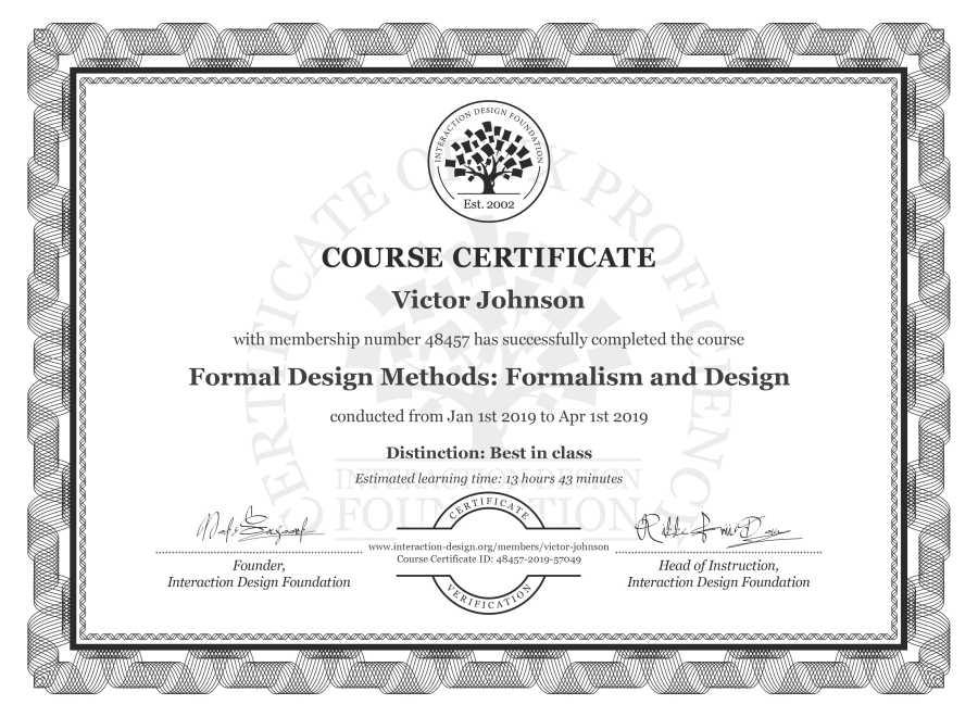 Course Certificate example