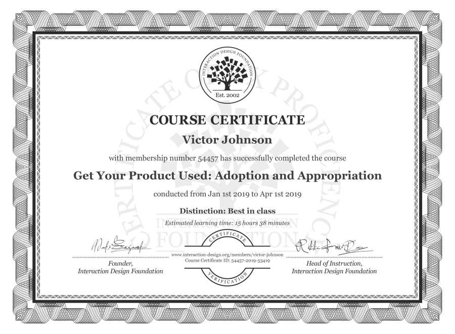 Course Certificate example
