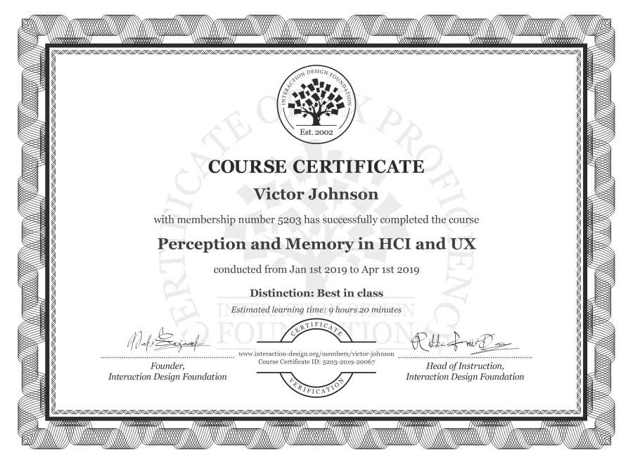 Course Certificate example