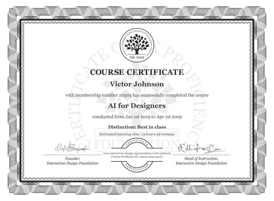 Course Certificate example