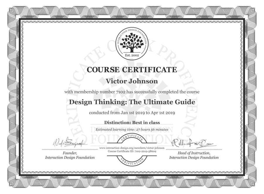 Course Certificate example