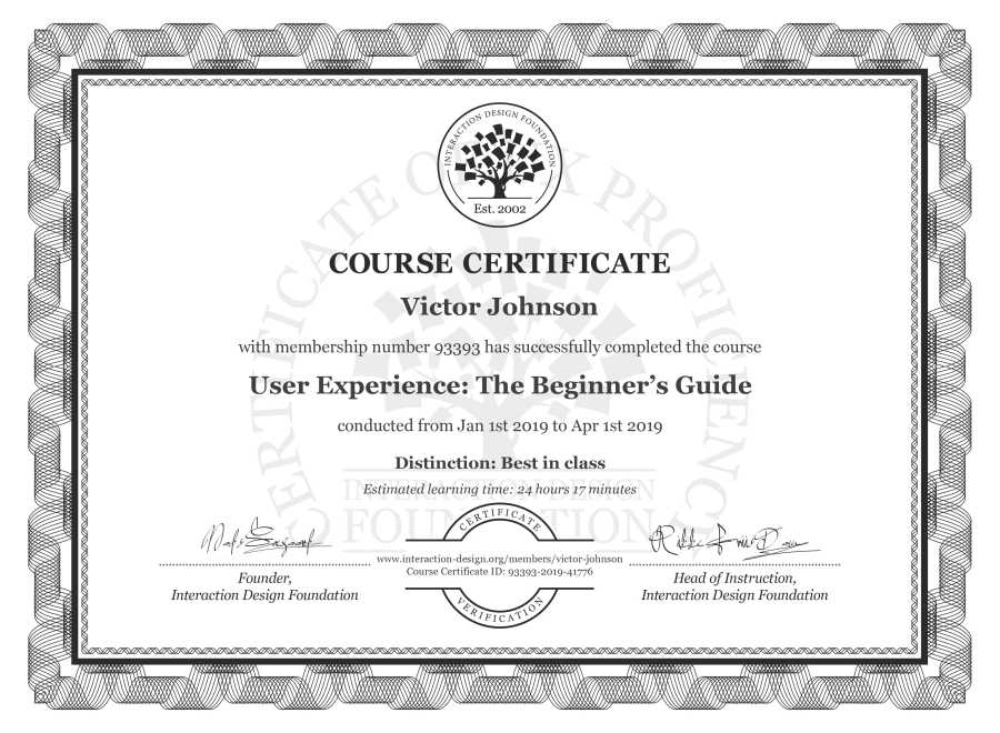 Course Certificate example