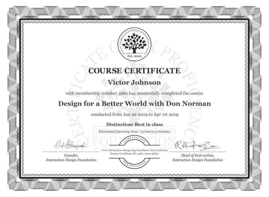 Course Certificate example