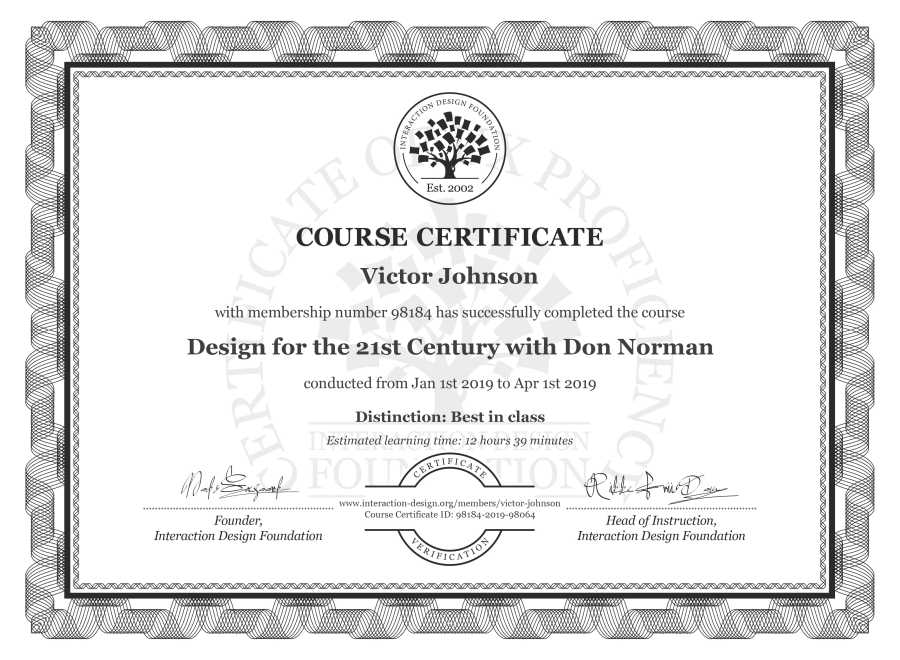 Course Certificate example