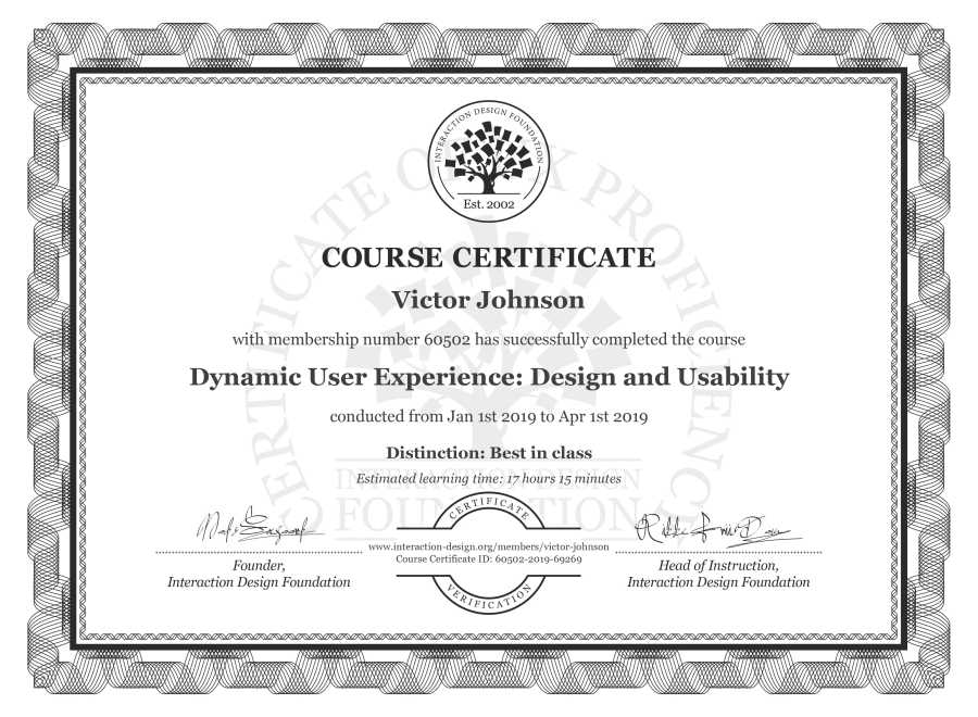 Course Certificate example